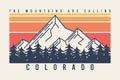 Colorado t-shirt design with mountains and fir trees or forest. Typography graphics for tee shirt with mountain in line style